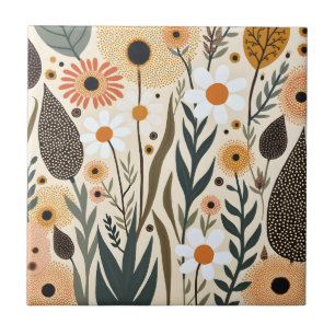 Botanical Boho Flowers Plants Design 389 Tile