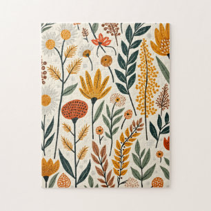 Botanical Boho Flowers Plants Design 390 Jigsaw Puzzle