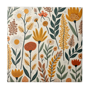 Botanical Boho Flowers Plants Design 390 Tile