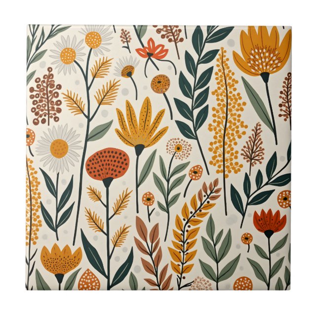 Botanical Boho Flowers Plants Design 390 Tile (Front)