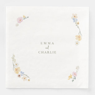 Botanical Boho flowers Script wedding Napkin