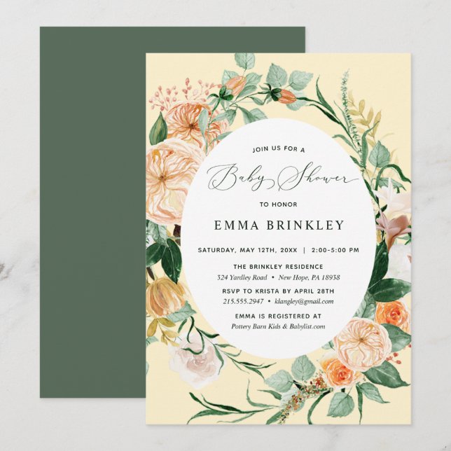 Botanical Boho Gender Neutral Yellow Baby Shower Invitation (Front/Back)