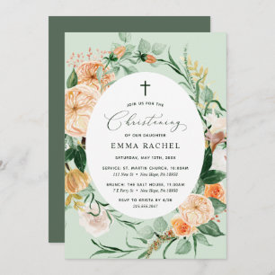 Botanical Boho Green Girl Christening Personalised Invitation