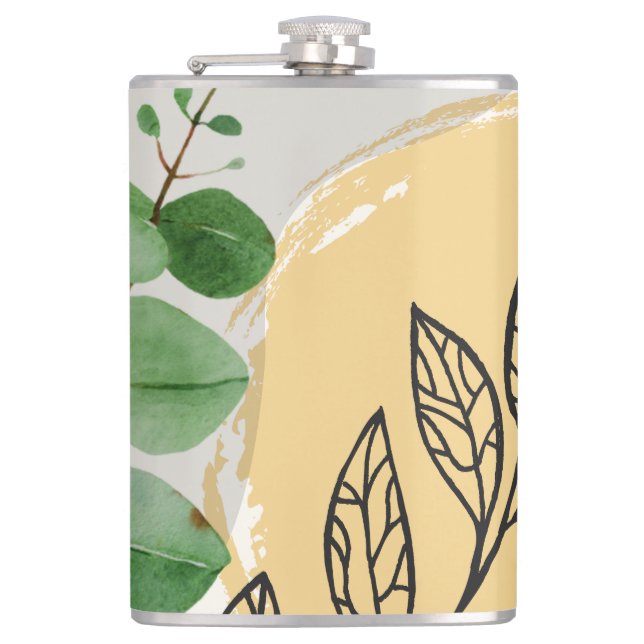 Botanical Boho Green Orange Hip Flask (Front)