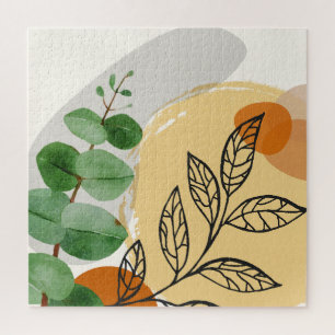 Botanical Boho Green Orange Jigsaw Puzzle