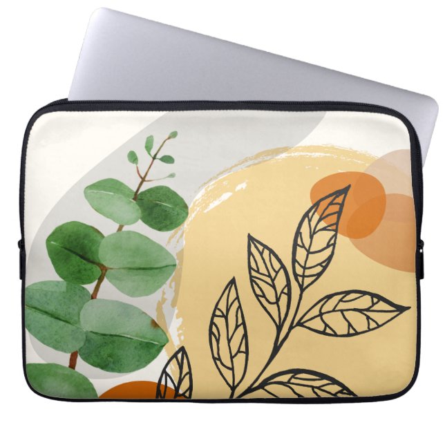 Botanical Boho Green Orange Laptop Sleeve (Front)