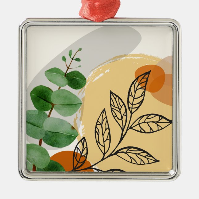 Botanical Boho Green Orange Metal Tree Decoration (Front)