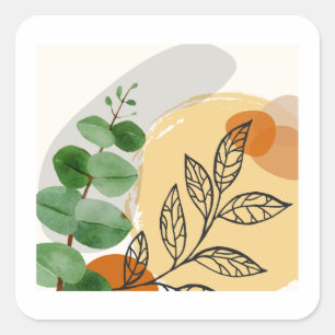 Botanical Boho Green Orange Square Sticker