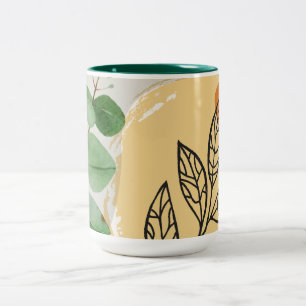 Botanical Boho Green Orange Two-Tone Coffee Mug