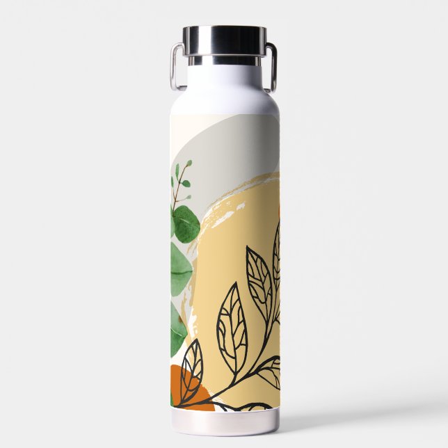 Botanical Boho Green Orange Water Bottle (Front)