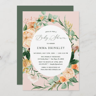 Botanical Boho Greenery Blush Pink Baby Shower Invitation