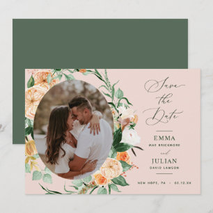 Botanical Boho Greenery Blush Pink Neutral Photo Save The Date