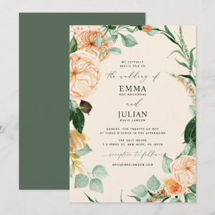 Botanical Boho Greenery Elegant Peach Wedding Invitation