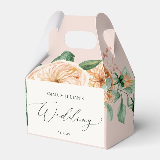 Botanical Boho Greenery Floral Blush Pink Wedding Favour Box (Front Side)