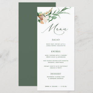 Botanical Boho Greenery Neutral Green Wedding Menu