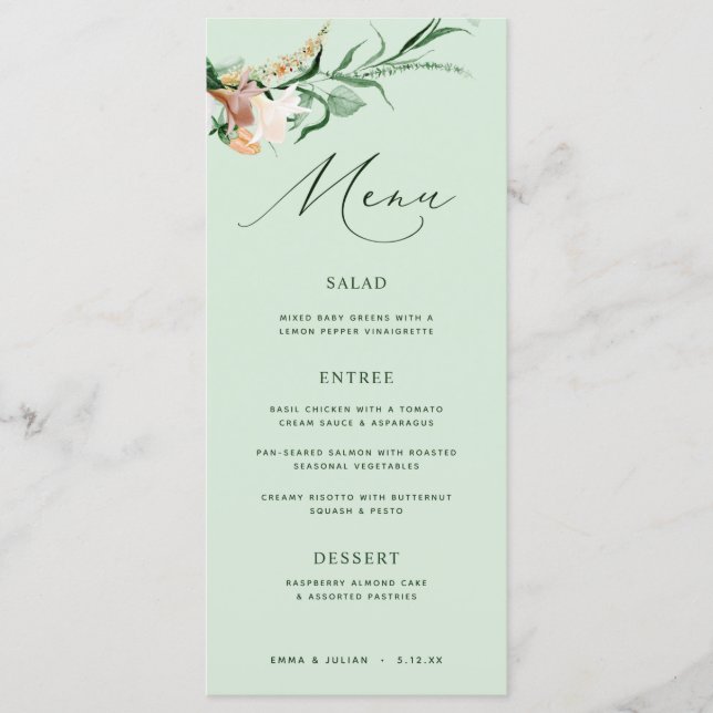 Botanical Boho Greenery Neutral Sage Wedding Menu (Front)