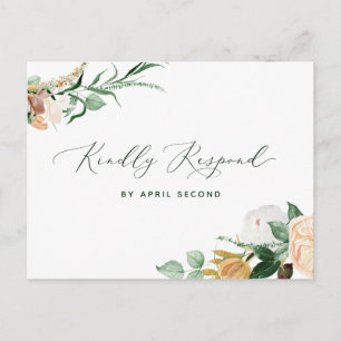 Botanical Boho Greenery Neutral White Wedding RSVP Invitation Postcard
