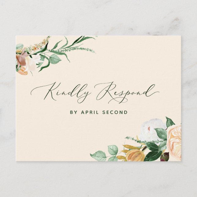 Botanical Boho Greenery Peach Wedding RSVP Reply Invitation Postcard (Front)