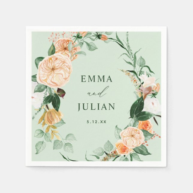 Botanical Boho Greenery Sage Personalised Wedding Napkin (Front)