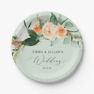 Botanical Boho Greenery Sage Personalised Wedding Paper Plate