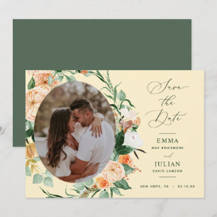 Botanical Boho Greenery Soft Yellow Neutral Photo Save The Date