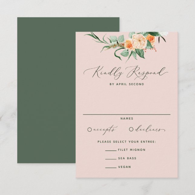 Botanical Boho Neutral Greenery Blush Pink Wedding RSVP Card (Front/Back)