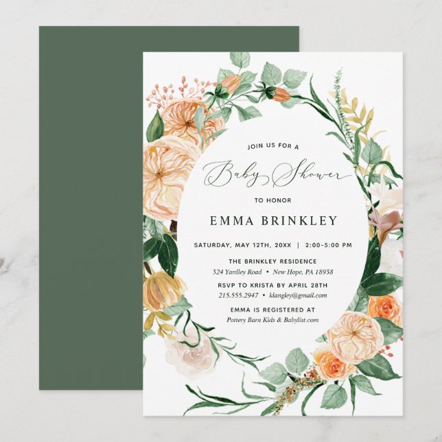 Botanical Boho Neutral Greenery Floral Baby Shower Invitation (Front/Back)