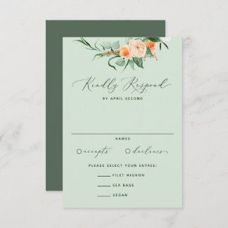 Botanical Boho Neutral Greenery Sage Green Wedding RSVP Card