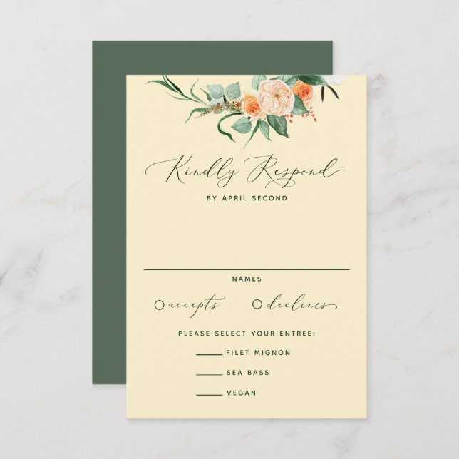 Botanical Boho Neutral Greenery Yellow Wedding RSVP Card (Front/Back)