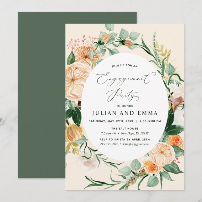 Botanical Boho Neutral Peach Engagement Party Invitation (Front/Back)
