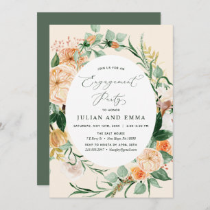Botanical Boho Neutral Peach Engagement Party Invitation