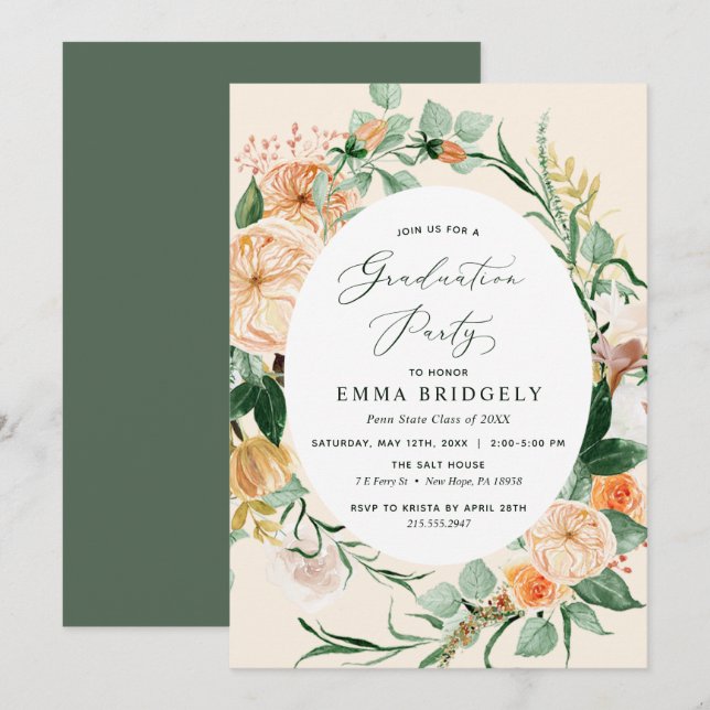 Botanical Boho Neutral Peach Graduation Party Invitation (Front/Back)