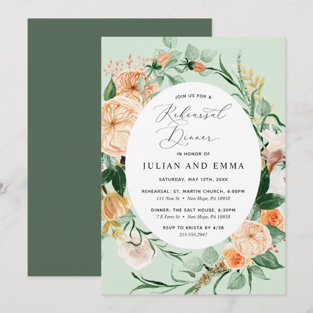 Botanical Boho Neutral Sage Green Rehearsal Dinner Invitation (Front/Back)
