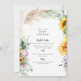 Botanical Boho Pampas Sunflower Peony Baby Shower Invitation