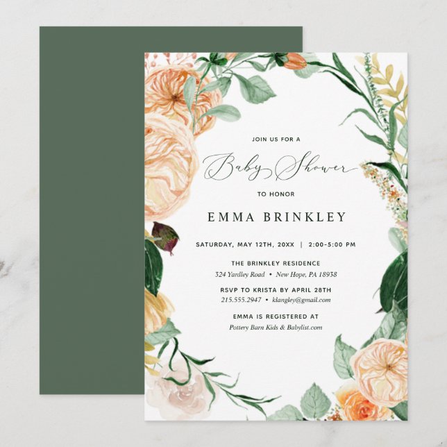 Botanical Boho Pastel Greenery Neutral Baby Shower Invitation (Front/Back)
