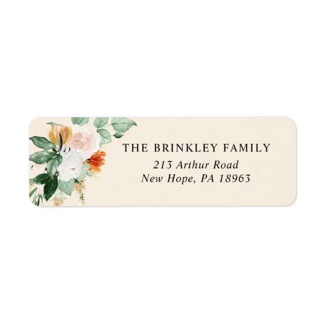 Botanical Boho Pastel Peach Floral Return Address (Front)