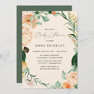 Botanical Boho Pastel Peach Neutral Baby Shower Invitation