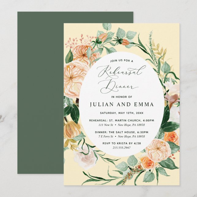 Botanical Boho Pastel Yellow Rehearsal Dinner Invitation (Front/Back)