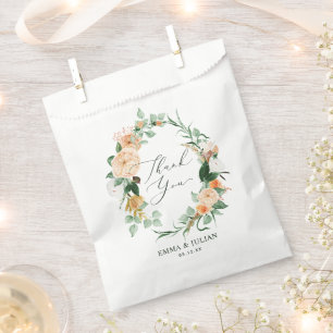 Botanical Boho Peach Watercolor Wedding Thank You Favour Bags