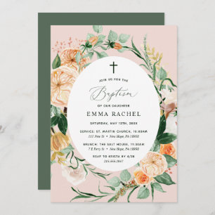 Botanical Boho Personalised Blush Pink Baptism Invitation