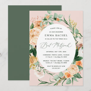 Botanical Boho Personalised Blush Pink Bat Mitzvah Invitation