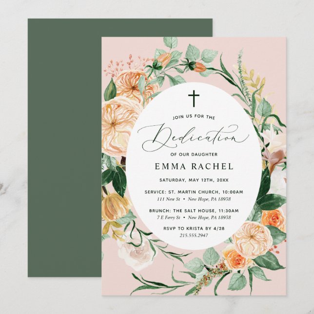 Botanical Boho Personalised Blush Pink Dedication  Invitation (Front/Back)