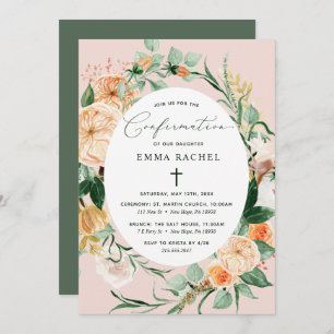 Botanical Boho Personalised Cute Pink Confirmation Invitation