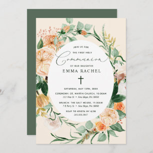 Botanical Boho Personalised Peach Girl Communion Invitation