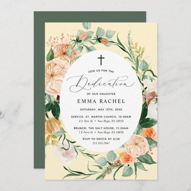 Botanical Boho Personalised Yellow Dedication Invitation (Front/Back)