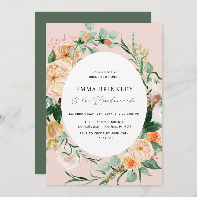 Botanical Boho Pink Bridesmaids Luncheon Brunch Invitation (Front/Back)
