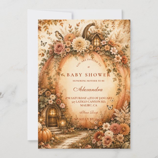 Botanical Boho Pumpkin Baby Shower Invitation (Front)