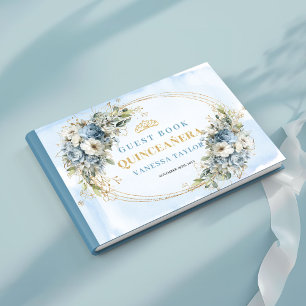 Botanical Boho Quince Guest Book Blue Gold Theme