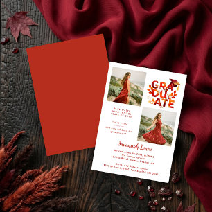 Botanical Boho Red Shades Graduation 2-Photo Invitation