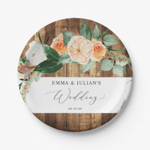 Botanical Boho Rustic Barn Personalised Wedding Paper Plate